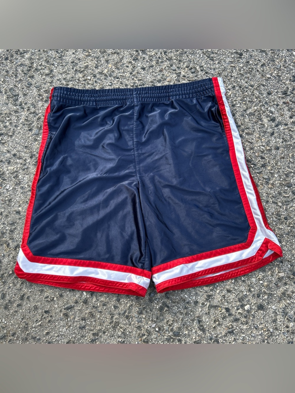 Y2K Baggy Basketball Navy Men's Athletic Shorts with Red & White Trim